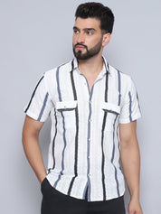 Grey Striped Party Shirt for Men - SF_995Grey_S