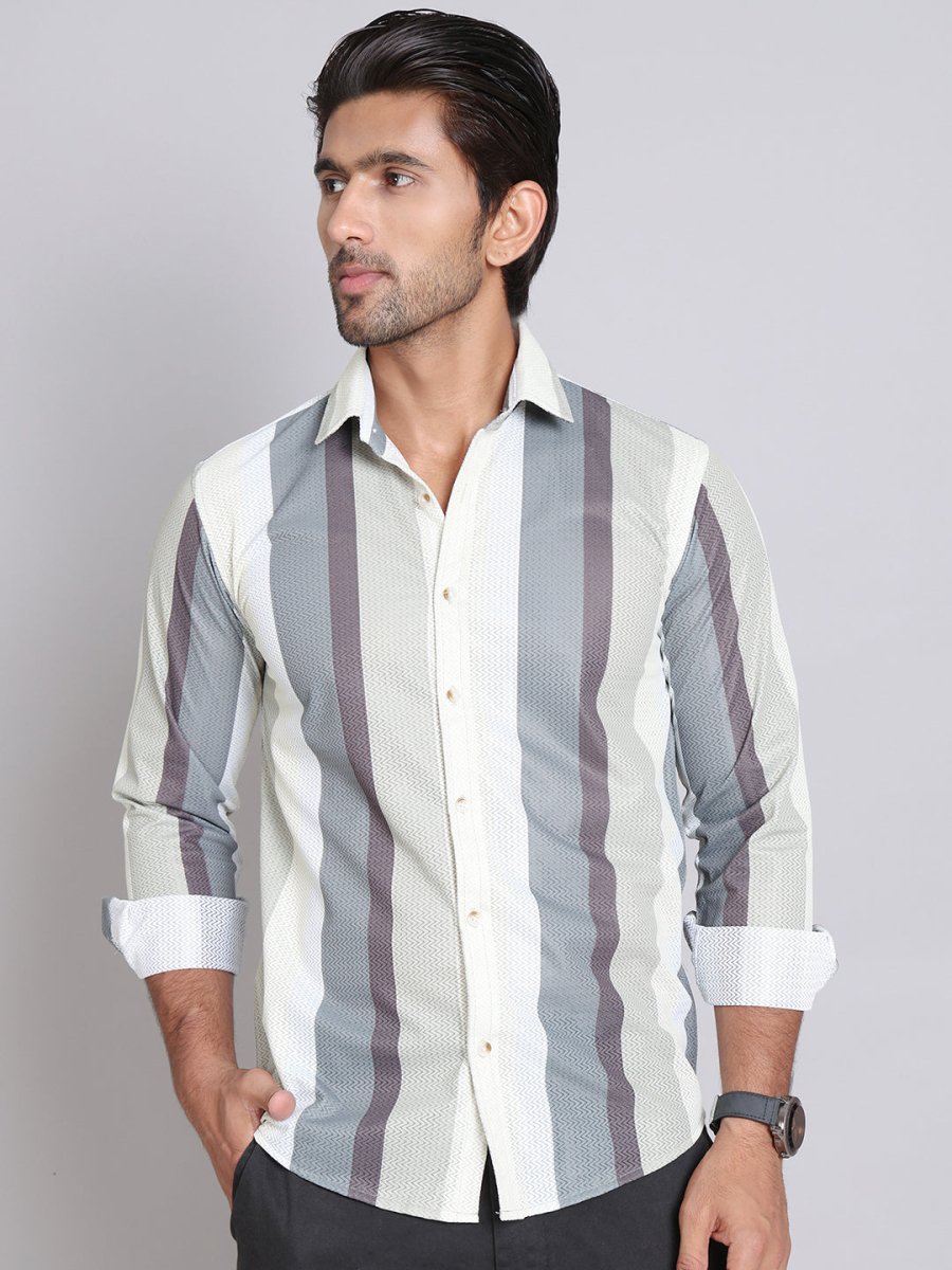 Grey Striped Party Shirt for Men - SF_999Grey_S
