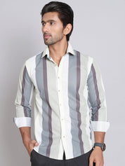 Grey Striped Party Shirt for Men - SF_999Grey_S