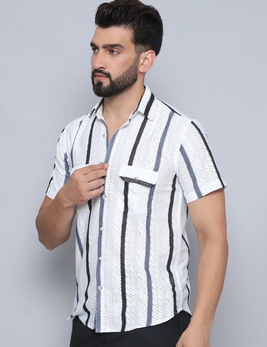 Grey Striped Party Shirt for Men - SF_995Grey_S