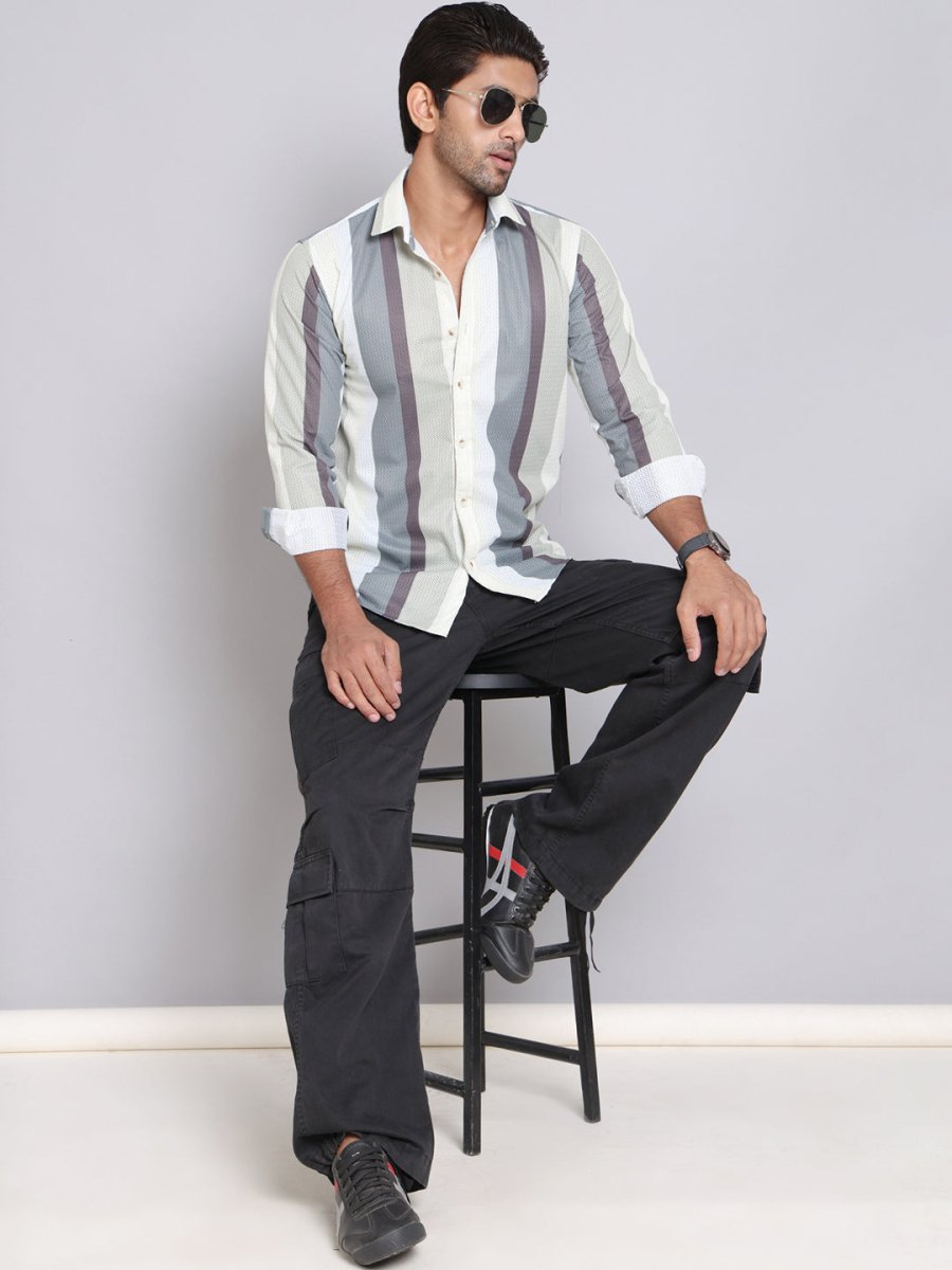 Grey Striped Party Shirt for Men - SF_999Grey_S