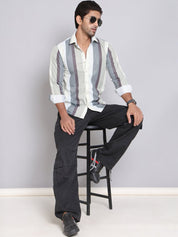 Grey Striped Party Shirt for Men - SF_999Grey_S