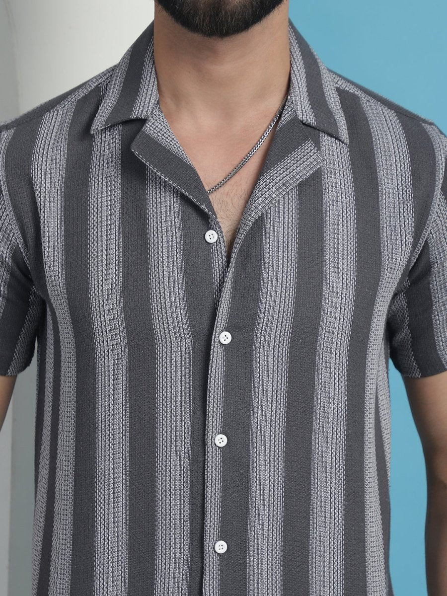 Grey Striped Party Shirt for Men - SF_931Grey_S