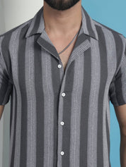 Grey Striped Party Shirt for Men - SF_931Grey_S