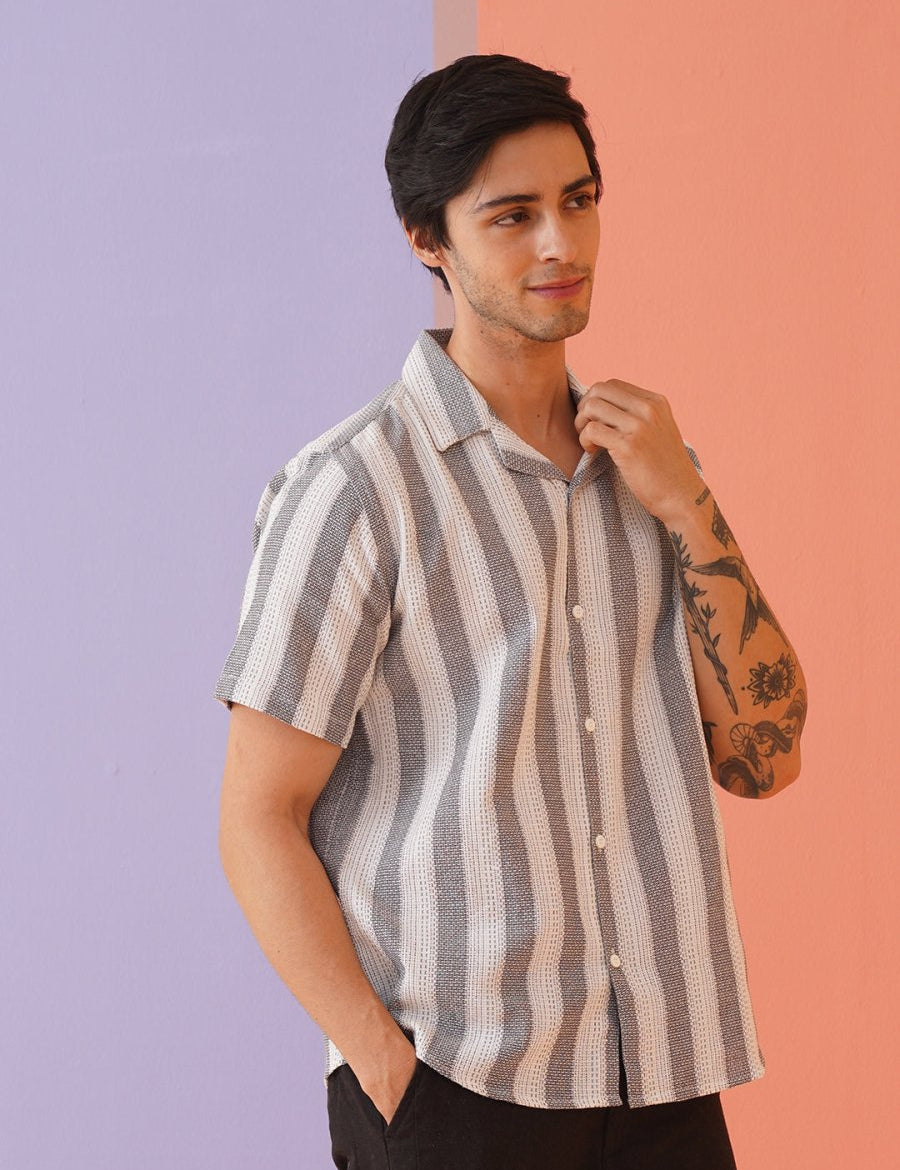 Grey Striped Party Shirt for Men - SF_931White_S