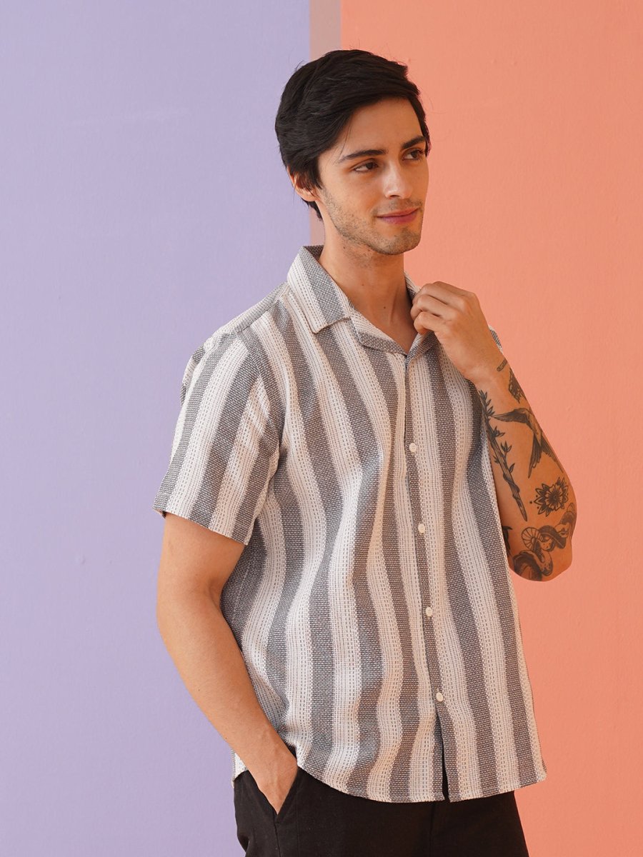 Grey Striped Party Shirt for Men - SF_931White_S
