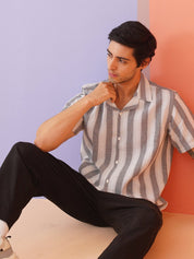 Grey Striped Party Shirt for Men - SF_931White_S