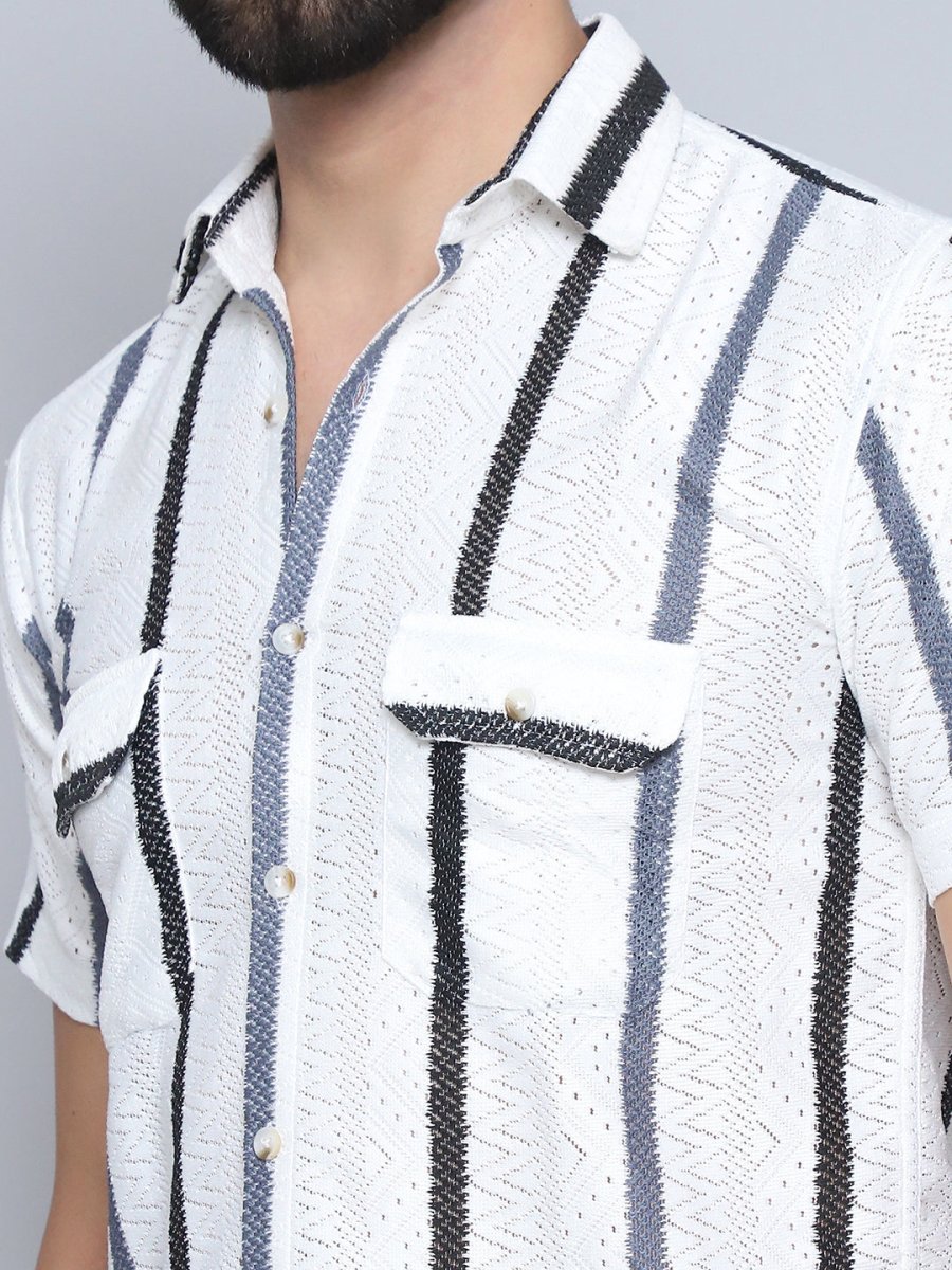 Grey Striped Party Shirt for Men - SF_995Grey_S