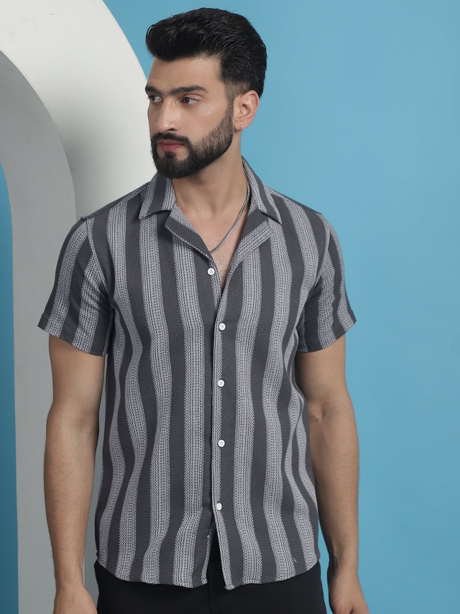 Grey Striped Party Shirt for Men - SF_931Grey_S