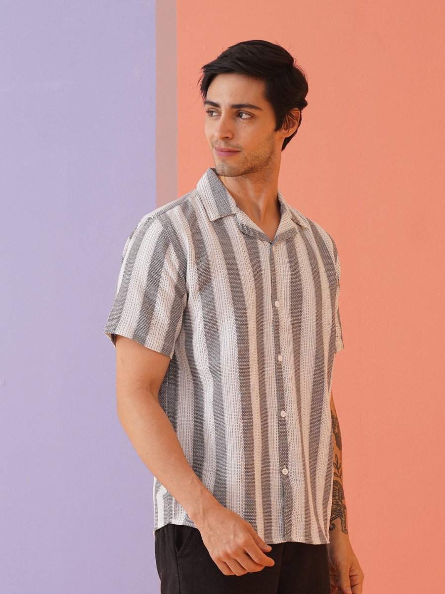 Grey Striped Party Shirt for Men - SF_931White_S