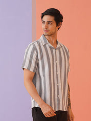 Grey Striped Party Shirt for Men - SF_931White_S