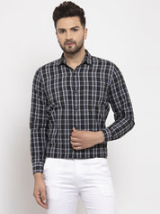 Indian Needle Black Men's Cotton Checked Formal Shirt's - SF_764Black_S
