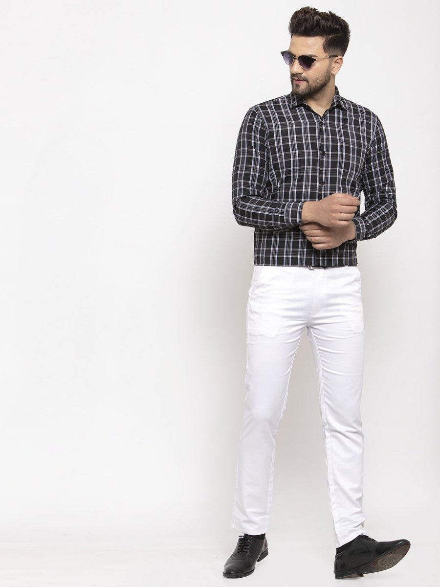 Indian Needle Black Men's Cotton Checked Formal Shirt's - SF_764Black_S