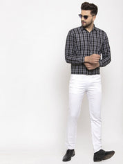 Indian Needle Black Men's Cotton Checked Formal Shirt's - SF_764Black_S