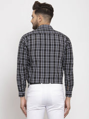 Indian Needle Black Men's Cotton Checked Formal Shirt's - SF_764Black_S