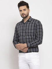 Indian Needle Black Men's Cotton Checked Formal Shirt's - SF_764Black_S
