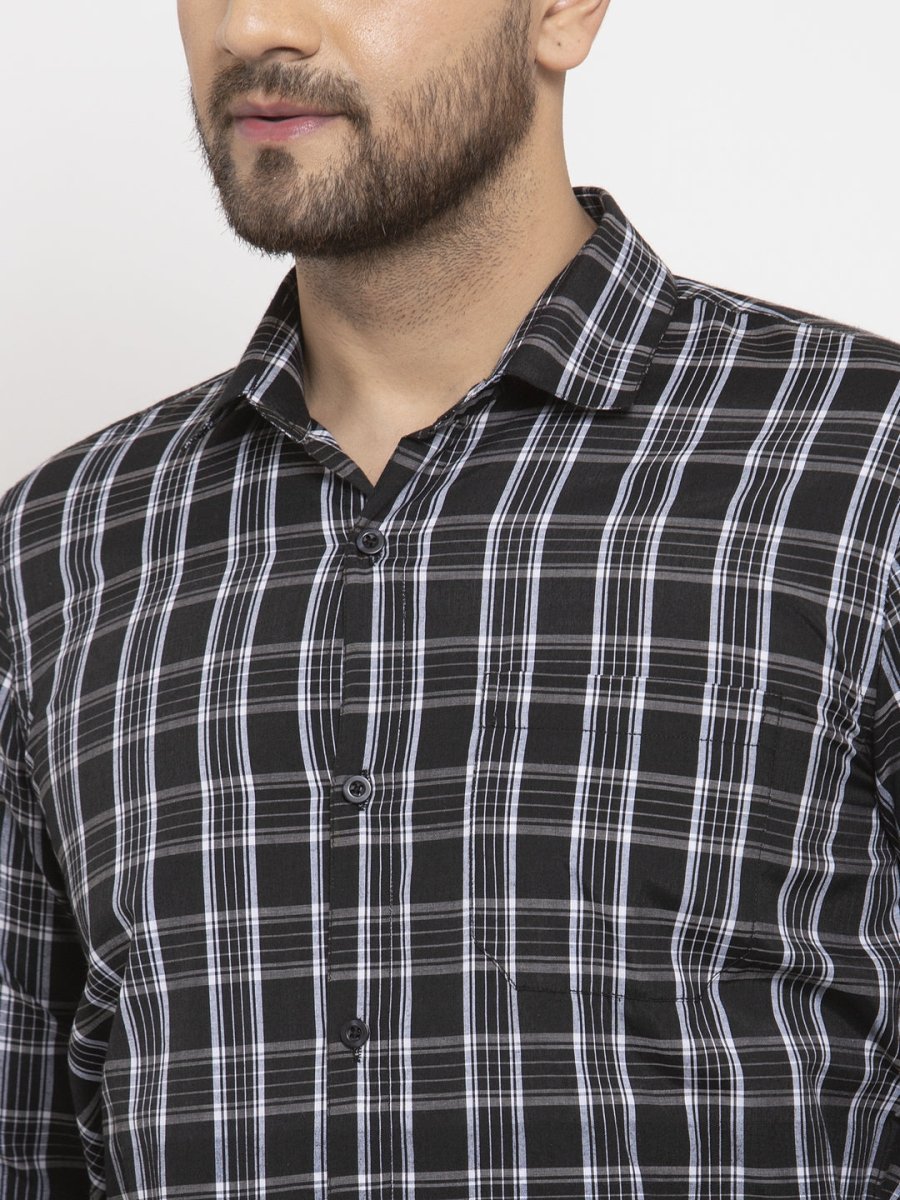 Indian Needle Black Men's Cotton Checked Formal Shirt's - SF_764Black_S
