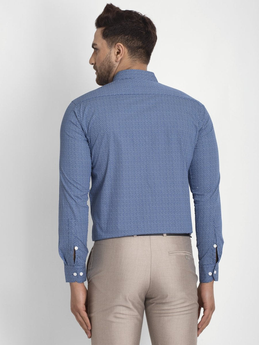 Indian Needle Blue Men's Cotton Printed Formal Shirts - SF_428Blue_S