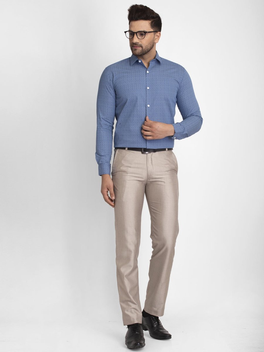 Indian Needle Blue Men's Cotton Printed Formal Shirts - SF_428Blue_S