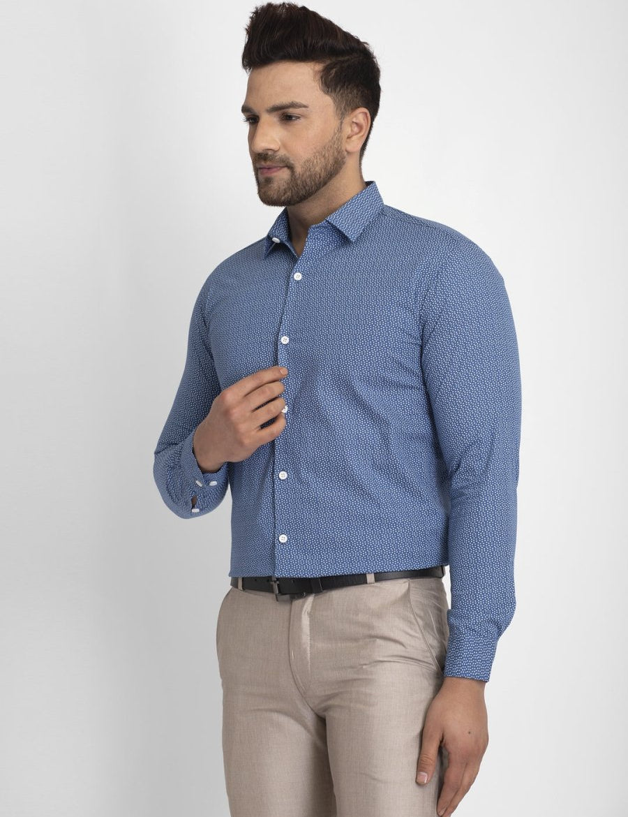 Indian Needle Blue Men's Cotton Printed Formal Shirts - SF_428Blue_S