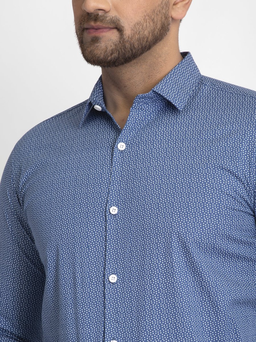 Indian Needle Blue Men's Cotton Printed Formal Shirts - SF_428Blue_S