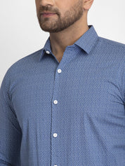 Indian Needle Blue Men's Cotton Printed Formal Shirts - SF_428Blue_S