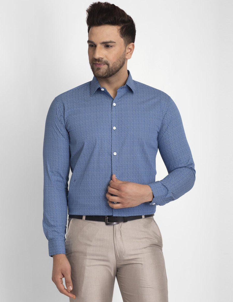 Indian Needle Blue Men's Cotton Printed Formal Shirts - SF_428Blue_S