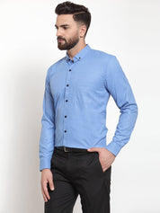 Indian Needle Blue Men's Cotton Solid Button Down Formal Shirts - SF_734Light-Blue_S