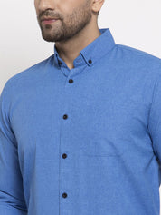 Indian Needle Blue Men's Cotton Solid Button Down Formal Shirts - SF_734Blue_S