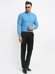 Indian Needle Blue Men's Cotton Solid Button Down Formal Shirts - SF_734Sky_S