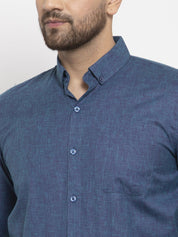 Indian Needle Blue Men's Cotton Solid Button Down Formal Shirts - SF_753Teal_S