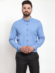 Indian Needle Blue Men's Cotton Solid Button Down Formal Shirts - SF_734Light-Blue_S