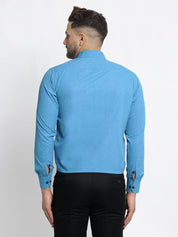 Indian Needle Blue Men's Cotton Solid Button Down Formal Shirts - SF_734Sky_S