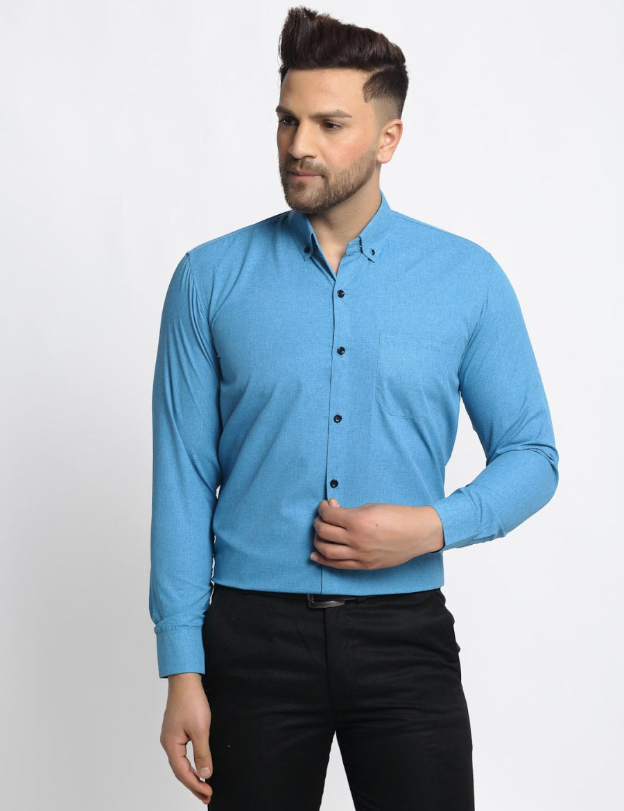 Indian Needle Blue Men's Cotton Solid Button Down Formal Shirts - SF_734Sky_S