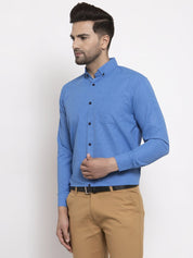 Indian Needle Blue Men's Cotton Solid Button Down Formal Shirts - SF_734Blue_S