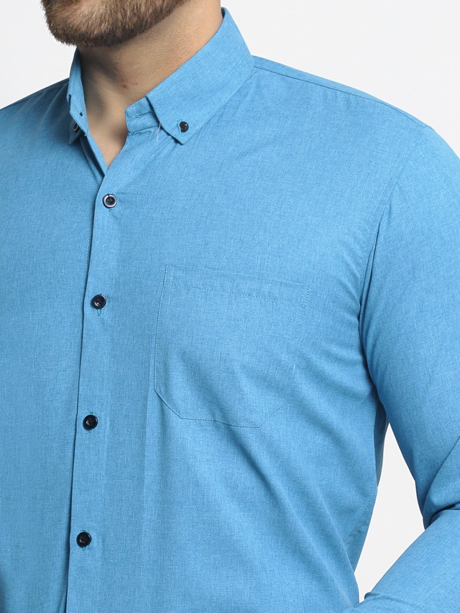Indian Needle Blue Men's Cotton Solid Button Down Formal Shirts - SF_734Sky_S