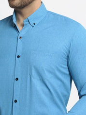 Indian Needle Blue Men's Cotton Solid Button Down Formal Shirts - SF_734Sky_S