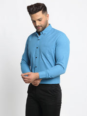 Indian Needle Blue Men's Cotton Solid Button Down Formal Shirts - SF_734Sky_S