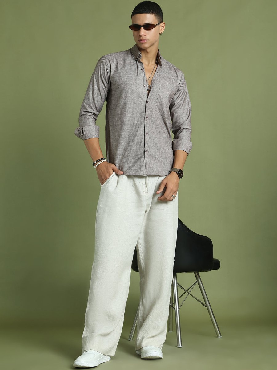 Indian Needle Brown Men's Cotton Solid Button Down Formal Shirts - SF_753Mauve_S