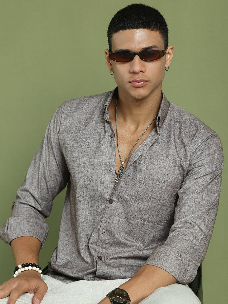 Indian Needle Brown Men's Cotton Solid Button Down Formal Shirts - SF_753Mauve_S