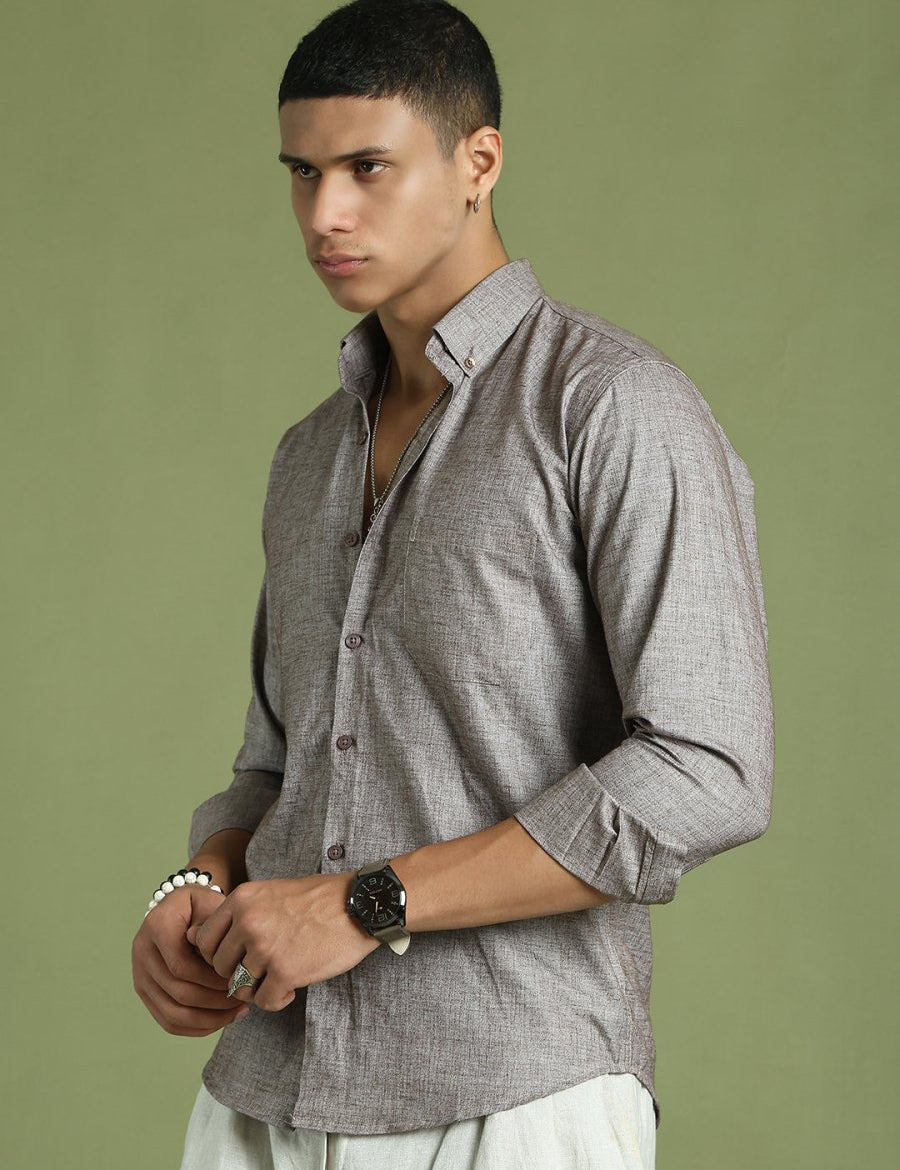 Indian Needle Brown Men's Cotton Solid Button Down Formal Shirts - SF_753Mauve_S