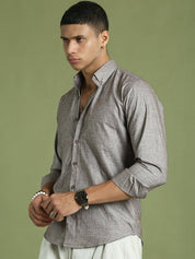 Indian Needle Brown Men's Cotton Solid Button Down Formal Shirts - SF_753Mauve_S