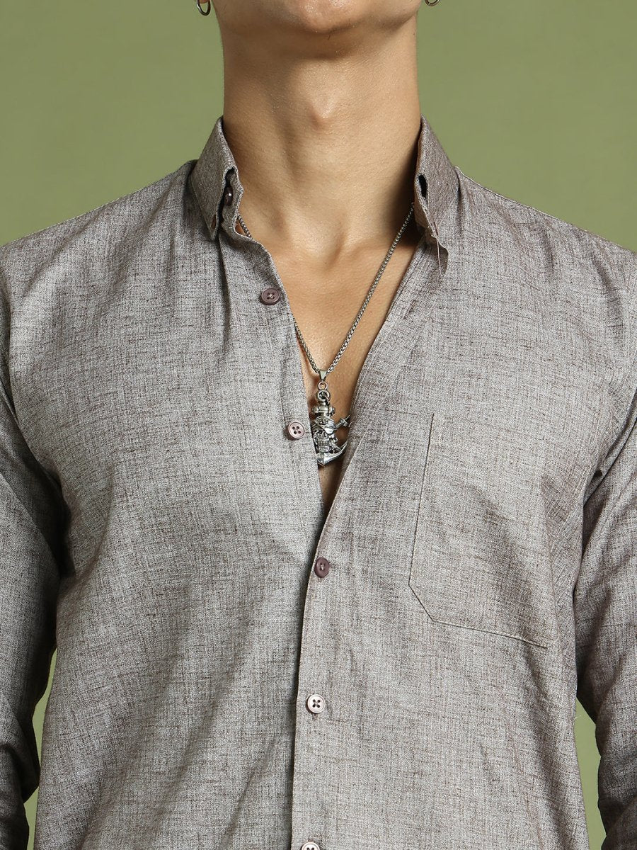 Indian Needle Brown Men's Cotton Solid Button Down Formal Shirts - SF_753Mauve_S