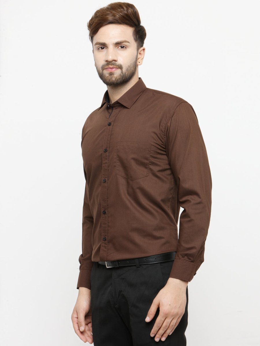 Indian Needle Coffee Formal Shirt with black detailing - SF_411Coffee_S