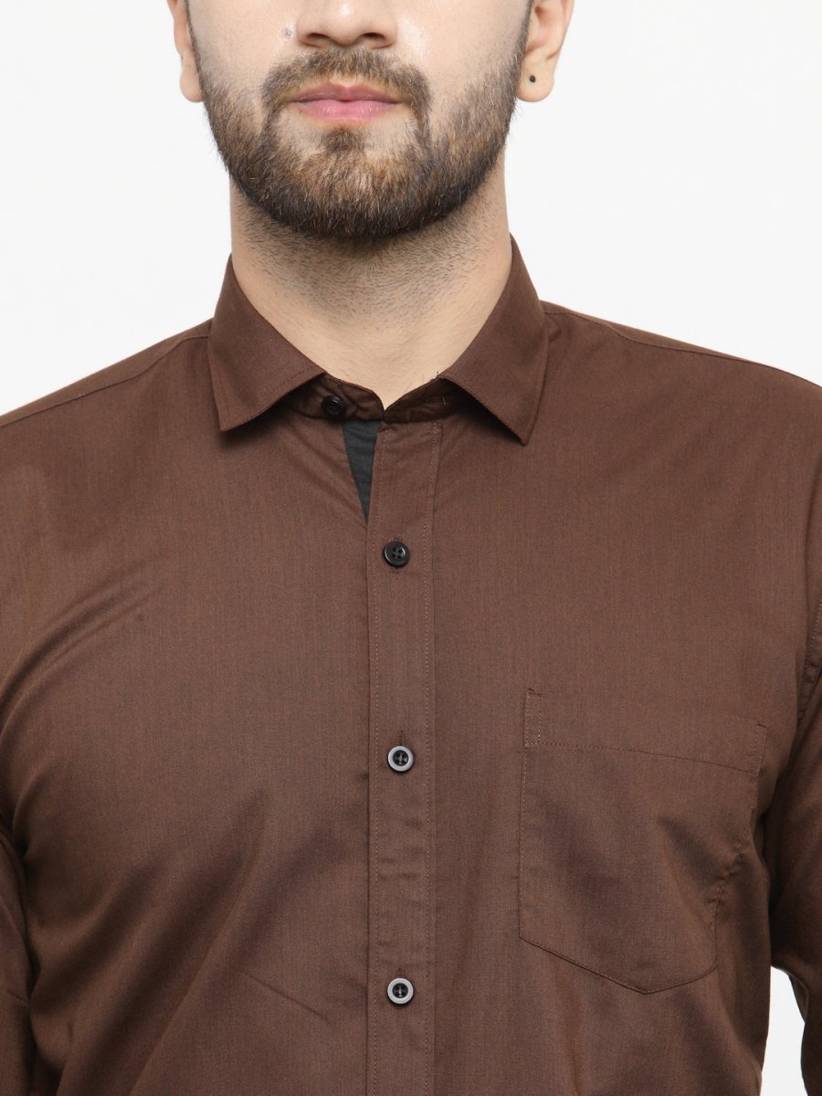 Indian Needle Coffee Formal Shirt with black detailing - SF_411Coffee_S