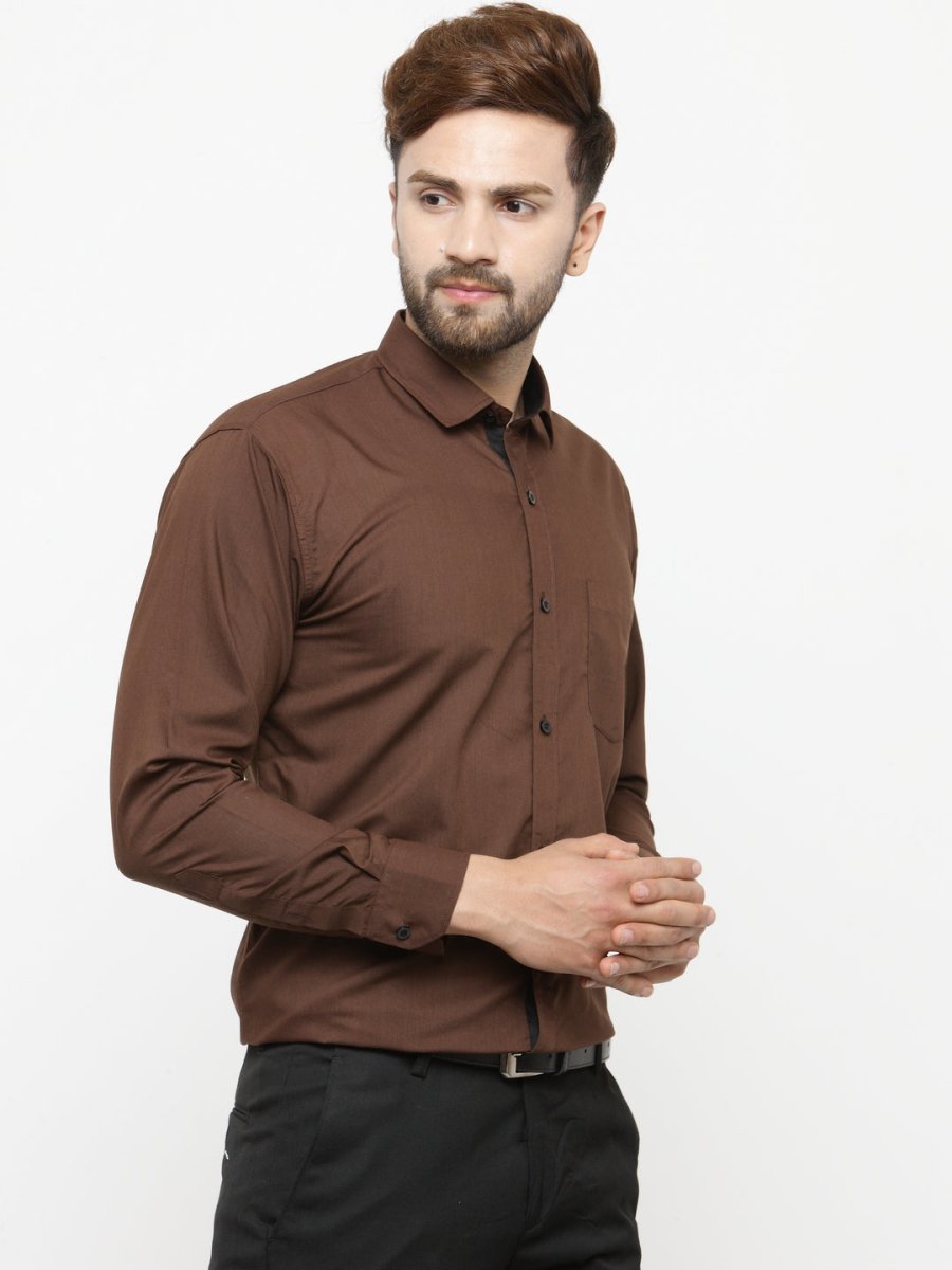 Indian Needle Coffee Formal Shirt with black detailing - SF_411Coffee_S
