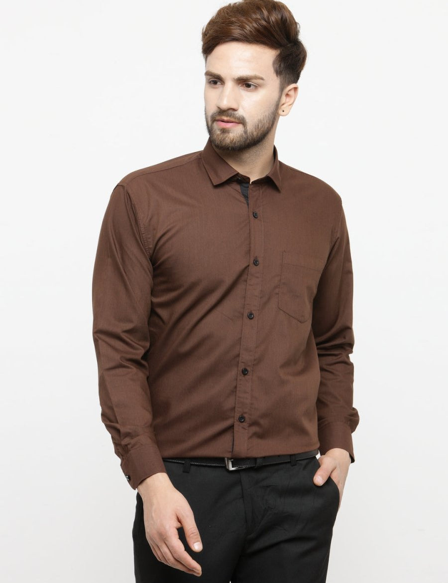 Indian Needle Coffee Formal Shirt with black detailing - SF_411Coffee_S