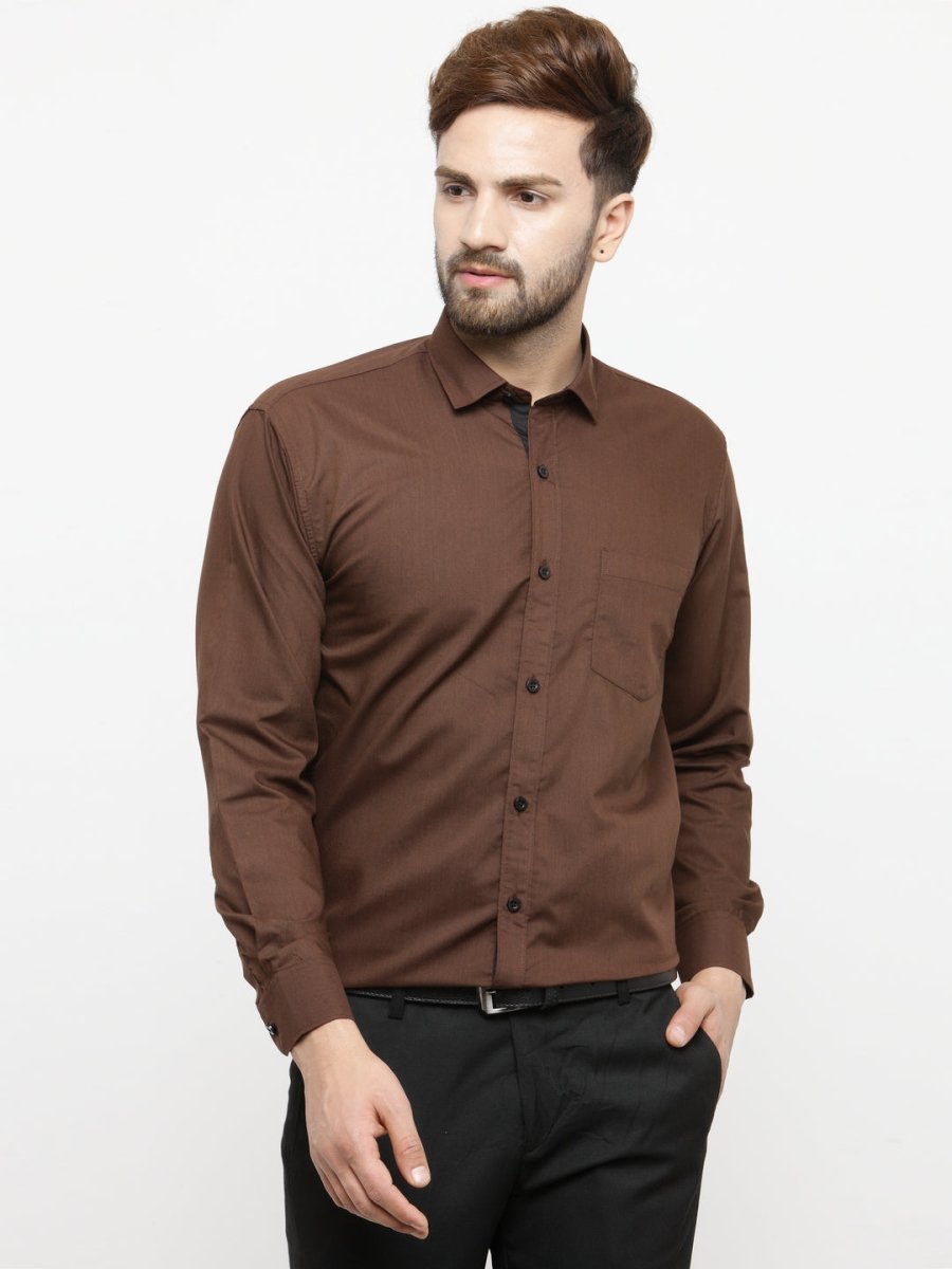 Indian Needle Coffee Formal Shirt with black detailing - SF_411Coffee_S