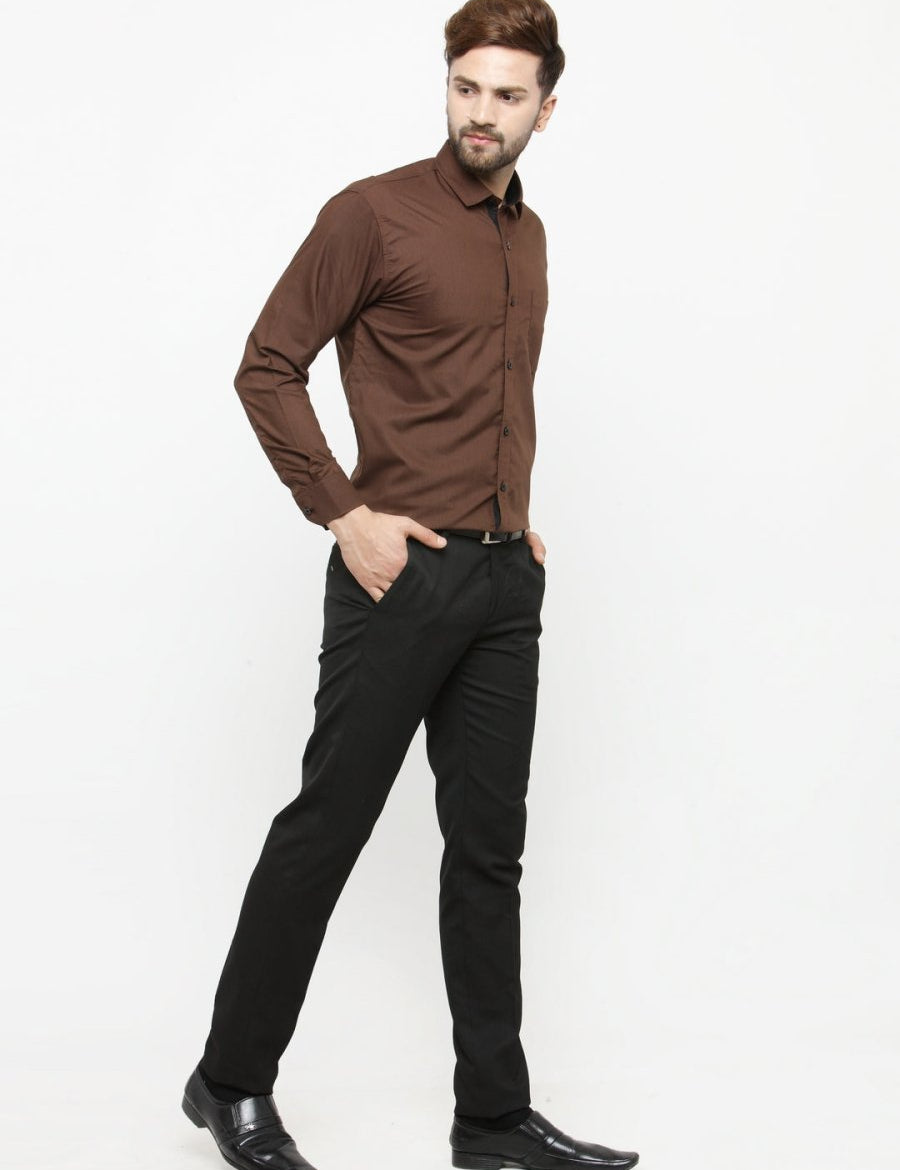 Indian Needle Coffee Formal Shirt with black detailing - SF_411Coffee_S