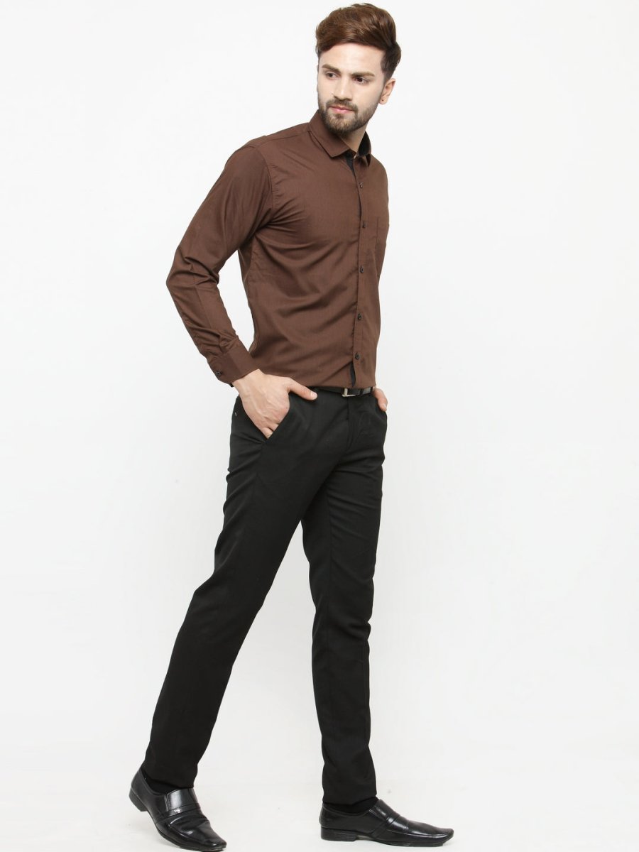 Indian Needle Coffee Formal Shirt with black detailing - SF_411Coffee_S
